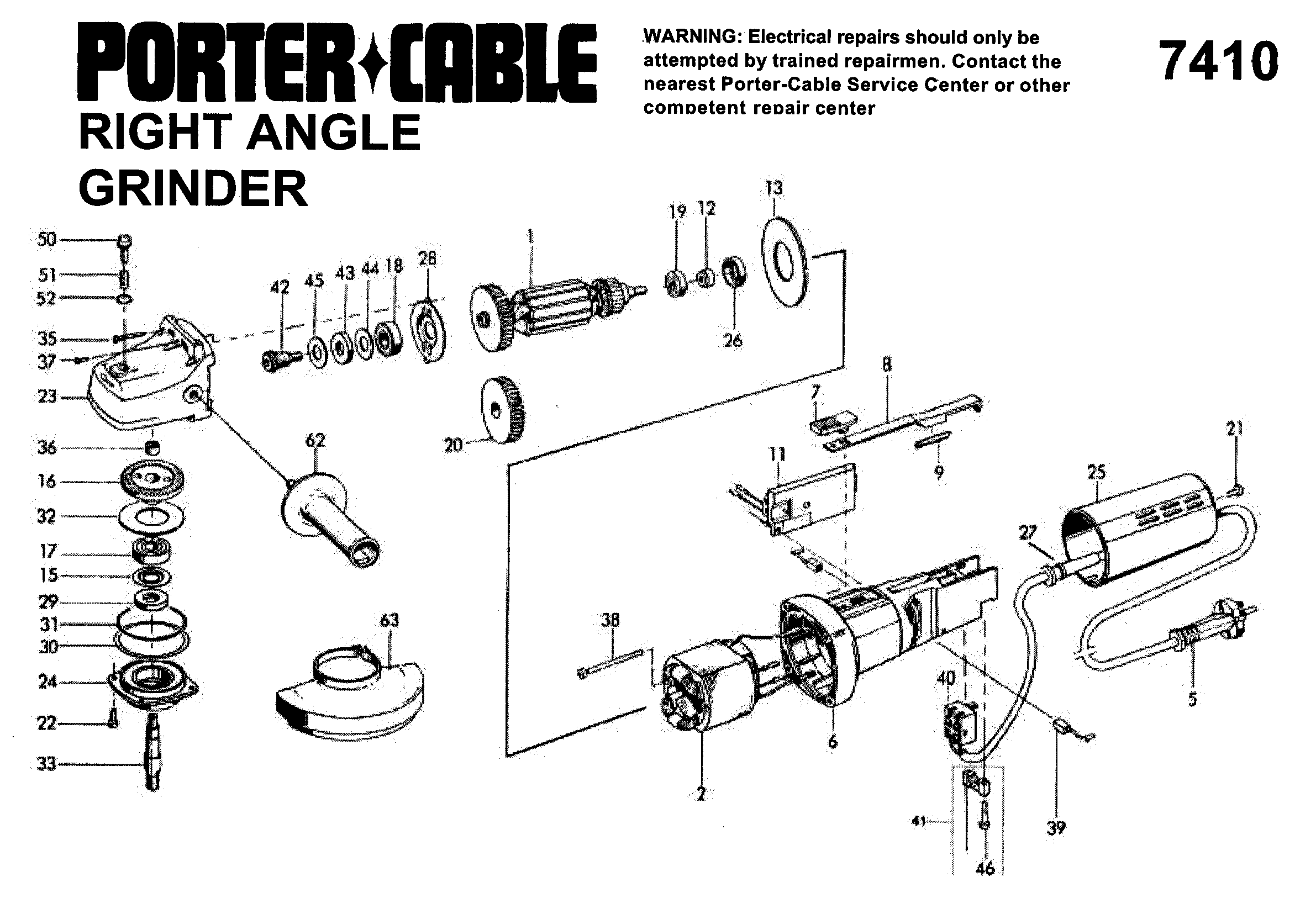 Page A Diagram and Parts List for J-7410 1 Porter Cable Angle Grinder